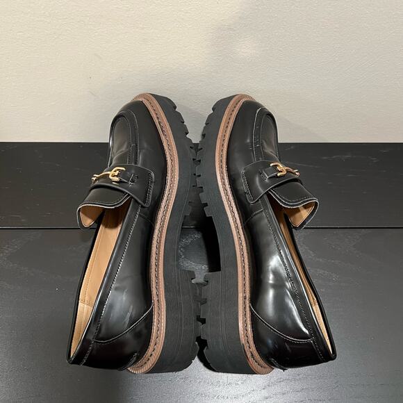 Sam Edelman Glossy Black Loafers with Gold Accent - Picture 10 of 13
